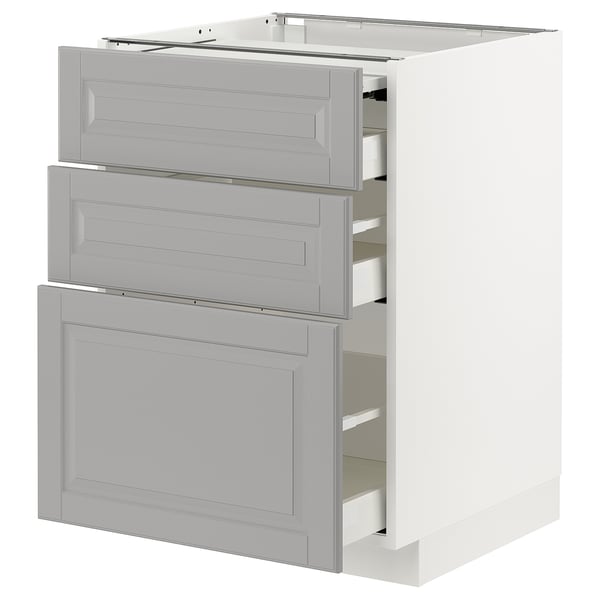 METOD / MAXIMERA - METOD / MAXIMERA Bc w pull-out work surface/3drw, white/Bodbyn grey, 60x60 cm