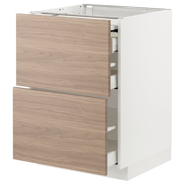 METOD / MAXIMERA bc w pull-out work surface/3drw, white/Brokhult light grey