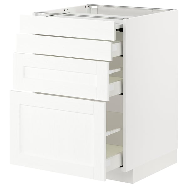 METOD / MAXIMERA bc w pull-out work surface/3drw, white Enköping/white wood effect, 60x60 cm
