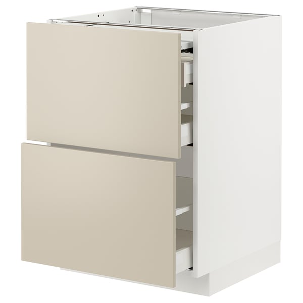 METOD / MAXIMERA - METOD / MAXIMERA Bc w pull-out work surface/3drw, white/Havstorp beige, 60x60 cm
