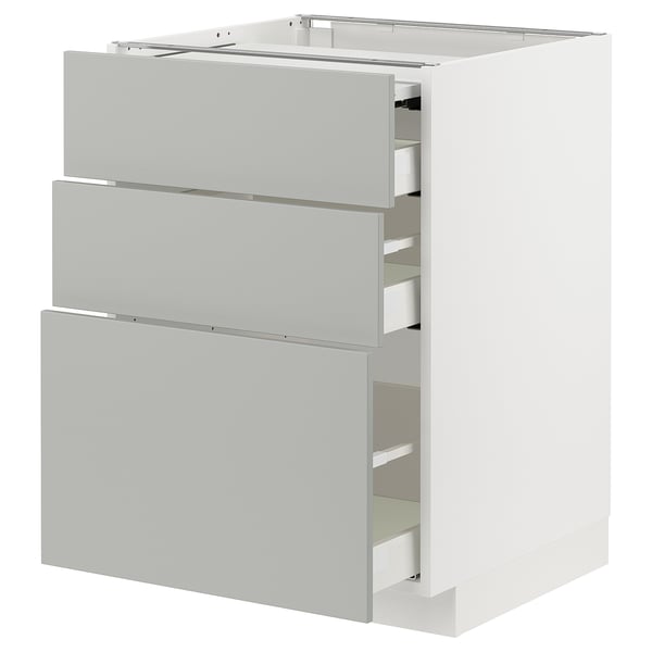 METOD / MAXIMERA bc w pull-out work surface/3drw, white/Havstorp light grey, 60x60 cm