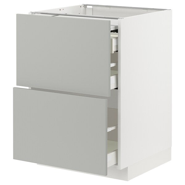 METOD / MAXIMERA - Bc w pull-out work surface/3drw, white/Havstorp light grey, 60x60 cm