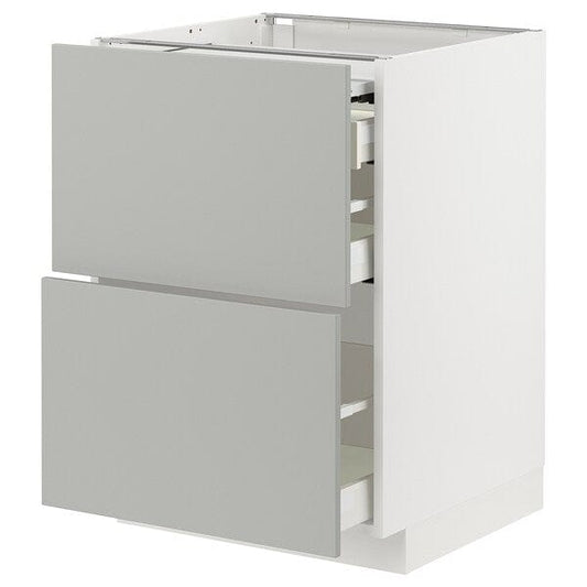 Ikea METOD / MAXIMERA - Bc w pull-out work surface/3drw, white/Havstorp light grey, 60x60 cm