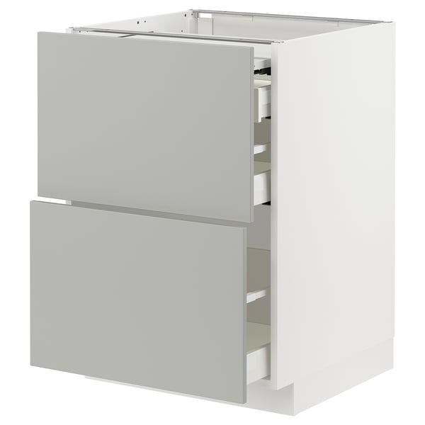 METOD / MAXIMERA bc w pull-out work surface/3drw, white/Havstorp light grey, 60x60 cm