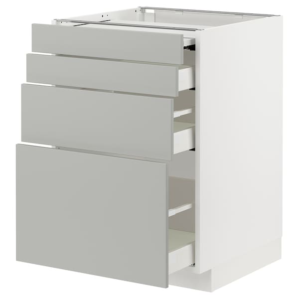 METOD / MAXIMERA - Bc w pull-out work surface/3drw, white/Havstorp light grey, 60x60 cm