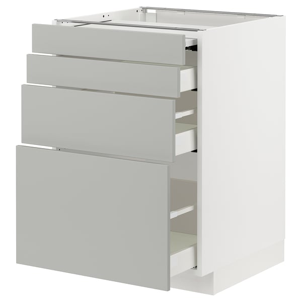 METOD / MAXIMERA bc w pull-out work surface/3drw, white/Havstorp light grey, 60x60 cm