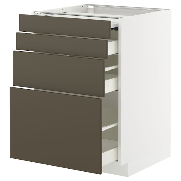 METOD / MAXIMERA - Cabinet / Extr/3 drawers, white/Havstorp brown-beige,60x60 cm