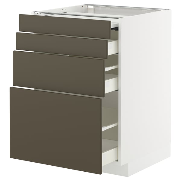 METOD / MAXIMERA bc w pull-out work surface/3drw, white/Havstorp brown-beige, 60x60 cm