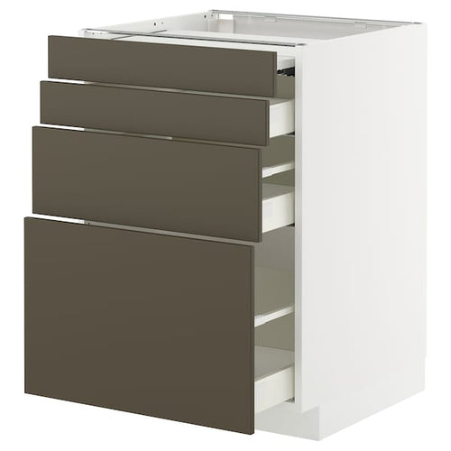 METOD / MAXIMERA - METOD / MAXIMERA Bc w pull-out work surface/3drw, white/Havstorp brown-beige, 60x60 cm