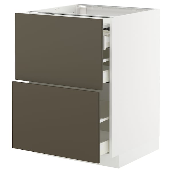 METOD / MAXIMERA - Bc w pull-out work surface/3drw, white/Havstorp brown-beige, 60x60 cm