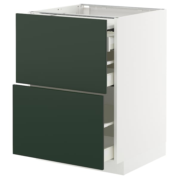 METOD / MAXIMERA - Bc w pull-out work surface/3drw, white/Havstorp deep green, 60x60 cm