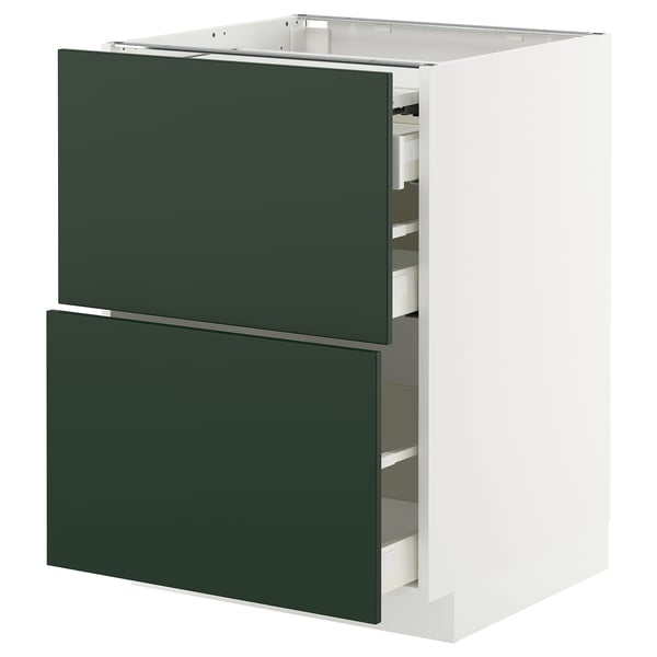 METOD / MAXIMERA bc w pull-out work surface/3drw, white/Havstorp deep green, 60x60 cm