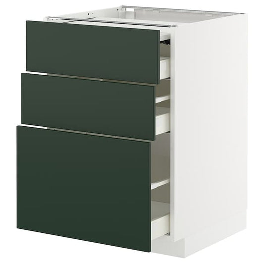 Ikea METOD / MAXIMERA - Bc w pull-out work surface/3drw, white/Havstorp deep green, 60x60 cm