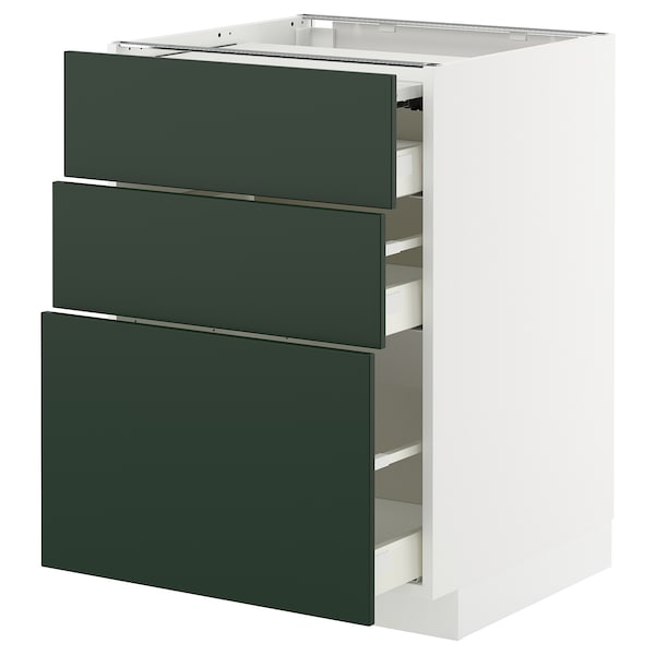 METOD / MAXIMERA - Bc w pull-out work surface/3drw, white/Havstorp deep green, 60x60 cm