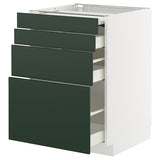 METOD / MAXIMERA bc w pull-out work surface/3drw, white/Havstorp deep green, 60x60 cm