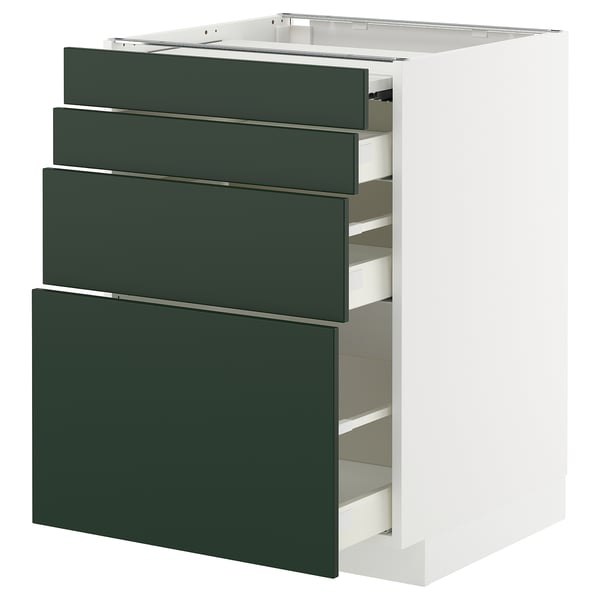 METOD / MAXIMERA bc w pull-out work surface/3drw, white/Havstorp deep green, 60x60 cm
