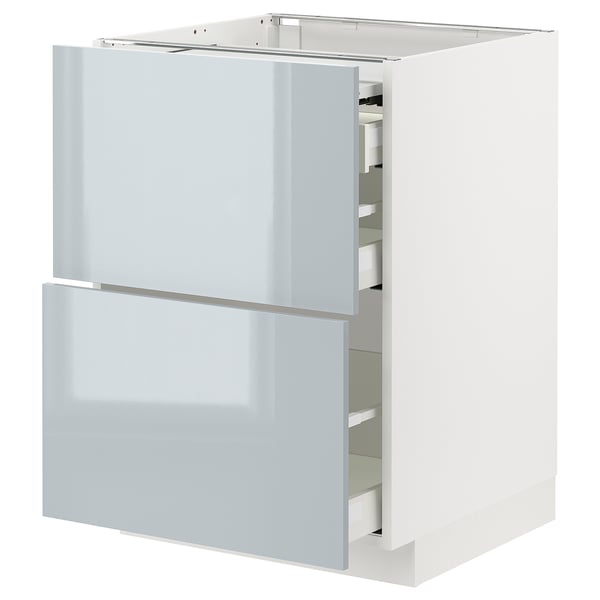 METOD / MAXIMERA bc w pull-out work surface/3drw, white/Kallarp light grey-blue, 60x60 cm