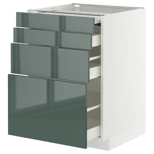 METOD / MAXIMERA - METOD / MAXIMERA Bc w pull-out work surface/3drw, white/Kallarp high-gloss dark grey-green, 60x60 cm