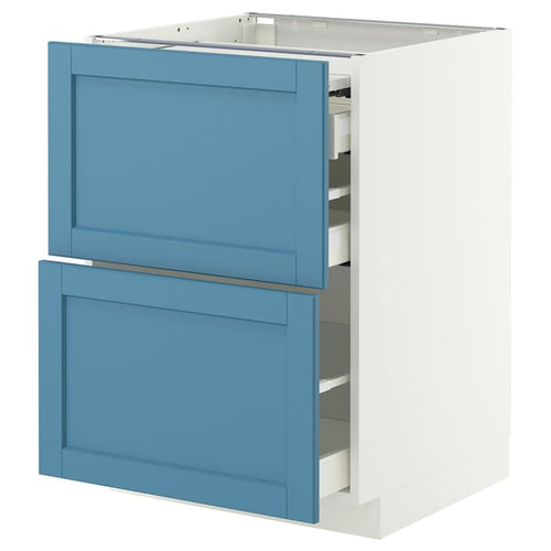 METOD / MAXIMERA bc w pull-out work surface/3drw, white/Lerhyttan blue, 60x60 cm