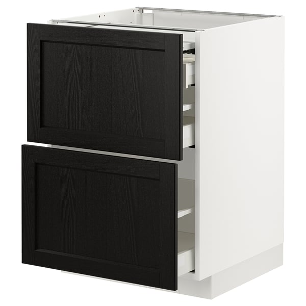 METOD / MAXIMERA bc w pull-out work surface/3drw, white/Lerhyttan black stained, 60x60 cm