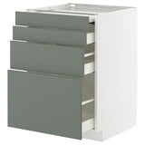 METOD / MAXIMERA bc w pull-out work surface/3drw, white/Nickebo matt grey-green, 60x60 cm