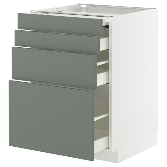 Ikea METOD / MAXIMERA - Bc w pull-out work surface/3drw, white/Nickebo matt grey-green, 60x60 cm