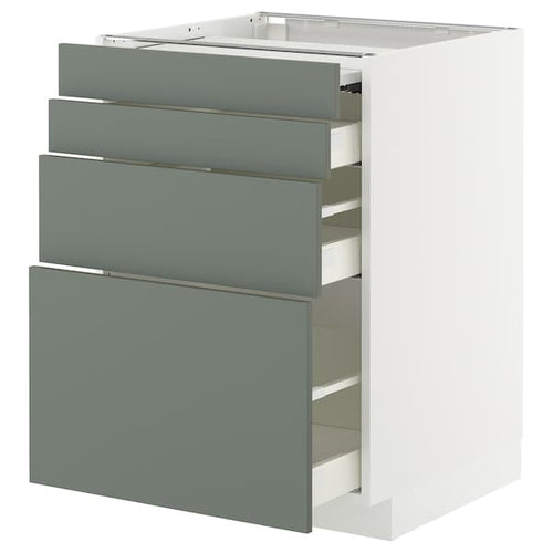 METOD / MAXIMERA - METOD / MAXIMERA Bc w pull-out work surface/3drw, white/Nickebo matt grey-green, 60x60 cm