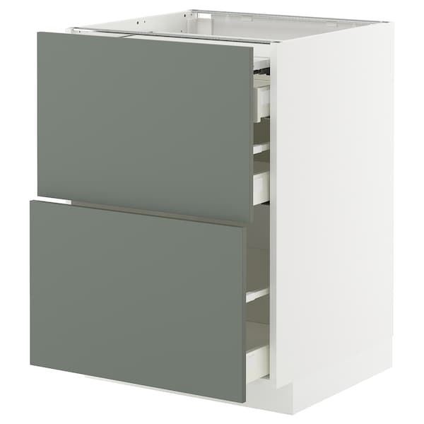 Ikea METOD / MAXIMERA - Bc w pull-out work surface/3drw, white/Nickebo matt grey-green, 60x60 cm