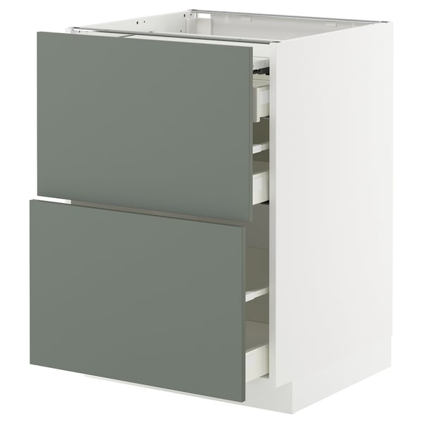 METOD / MAXIMERA - METOD / MAXIMERA Bc w pull-out work surface/3drw, white/Nickebo matt grey-green, 60x60 cm