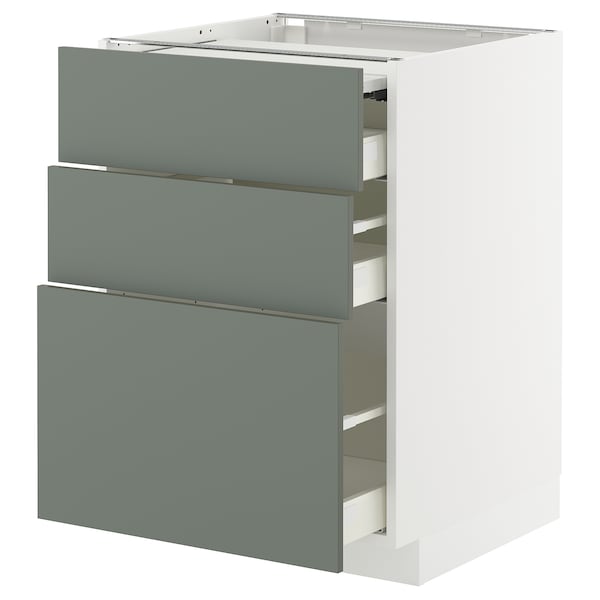 METOD / MAXIMERA - METOD / MAXIMERA Bc w pull-out work surface/3drw, white/Nickebo matt grey-green, 60x60 cm