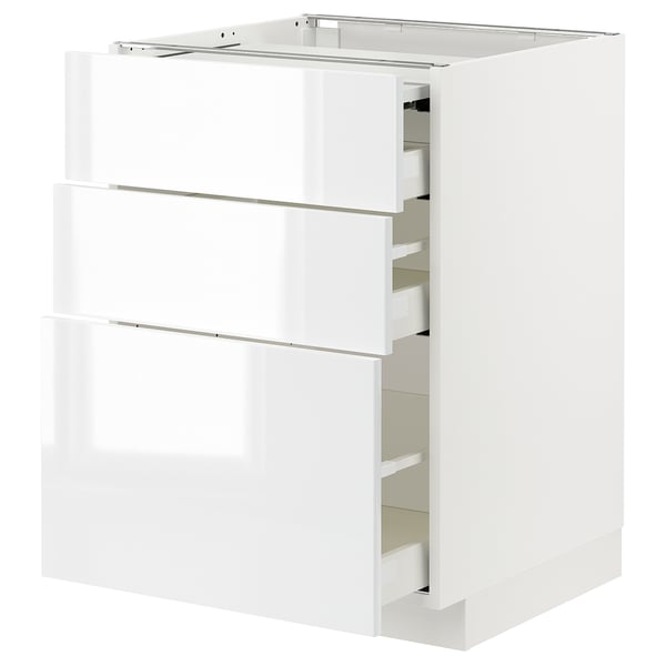 METOD / MAXIMERA bc w pull-out work surface/3drw, white/Ringhult white, 60x60 cm