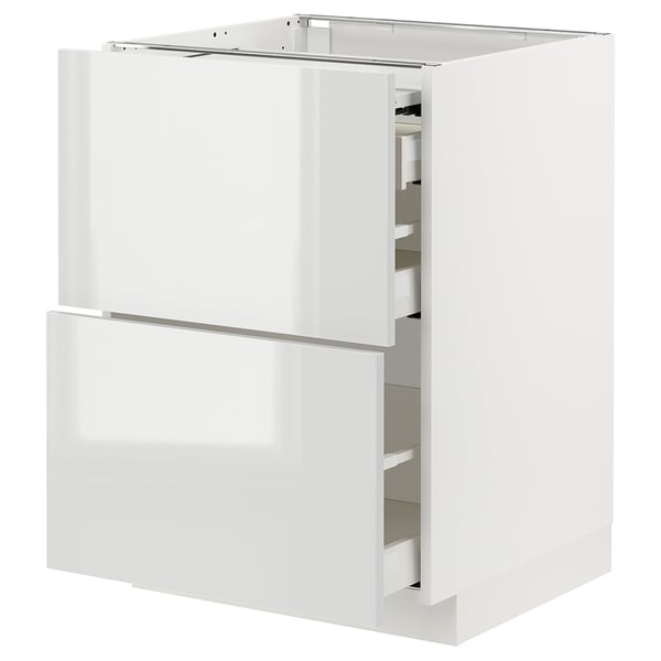 METOD / MAXIMERA - Bc w pull-out work surface/3drw, white/Ringhult light grey , 60x60 cm