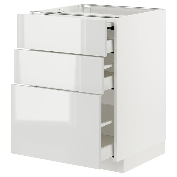 METOD / MAXIMERA bc w pull-out work surface/3drw, white/Ringhult light grey, 60x60 cm