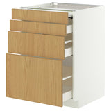 METOD / MAXIMERA bc w pull-out work surface/3drw, white/Sinarp oak veneer, 60x60 cm