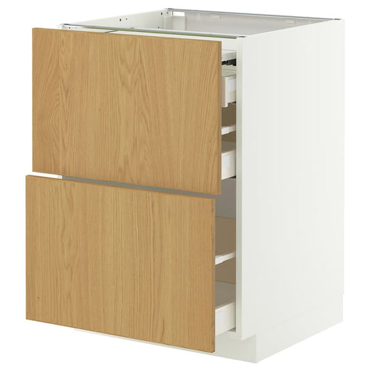 METOD / MAXIMERA cabinet/extr/3 drawers, white/Sinarp oak veneer, 60x60 cm