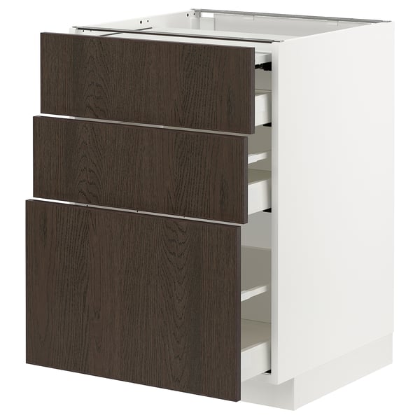 METOD / MAXIMERA bc w pull-out work surface/3drw, white/Sinarp brown, 60x60 cm