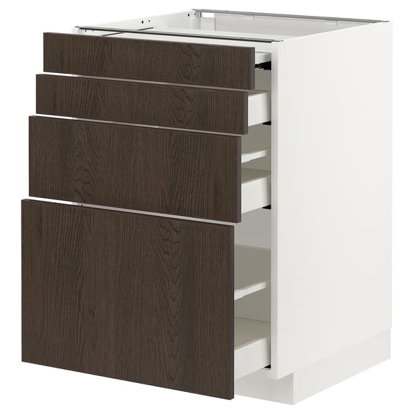 METOD / MAXIMERA bc w pull-out work surface/3drw, white/Sinarp brown, 60x60 cm