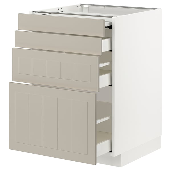 METOD / MAXIMERA - METOD / MAXIMERA Bc w pull-out work surface/3drw, white/Stensund beige, 60x60 cm