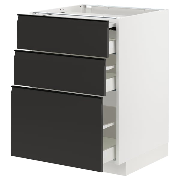 METOD / MAXIMERA bc w pull-out work surface/3drw, white/Upplöv matt anthracite, 60x60 cm