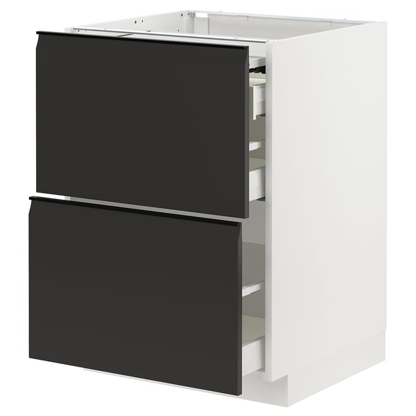 METOD / MAXIMERA bc w pull-out work surface/3drw, white/Upplöv matt anthracite, 60x60 cm