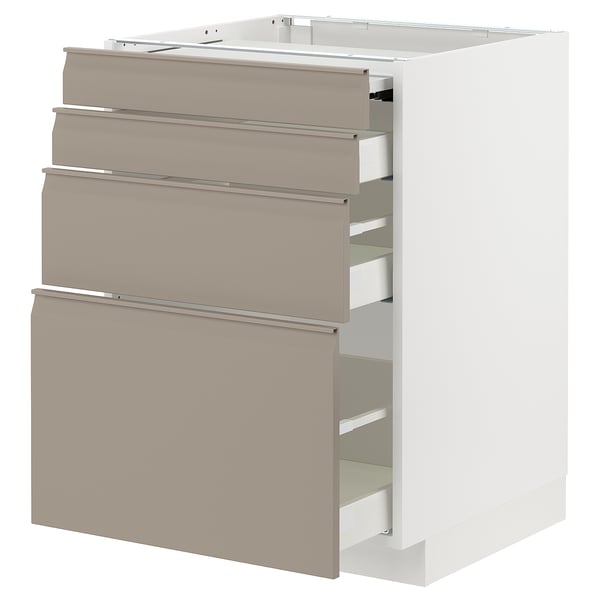 METOD / MAXIMERA bc w pull-out work surface/3drw, white/Upplöv matt dark beige, 60x60 cm