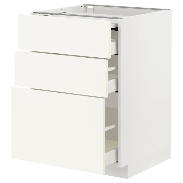 METOD / MAXIMERA bc w pull-out work surface/3drw, white/Vallstena white, 60x60 cm