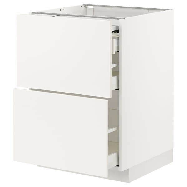 METOD / MAXIMERA bc w pull-out work surface/3drw, white/Veddinge white, 60x60 cm