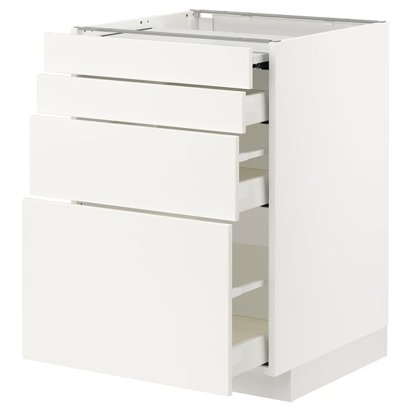 METOD / MAXIMERA bc w pull-out work surface/3drw, white/Veddinge white, 60x60 cm