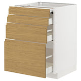 METOD / MAXIMERA bc w pull-out work surface/3drw, white/Voxtorp oak effect, 60x60 cm
