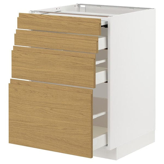 Ikea METOD / MAXIMERA - Bc w pull-out work surface/3drw, white/Voxtorp oak effect, 60x60 cm