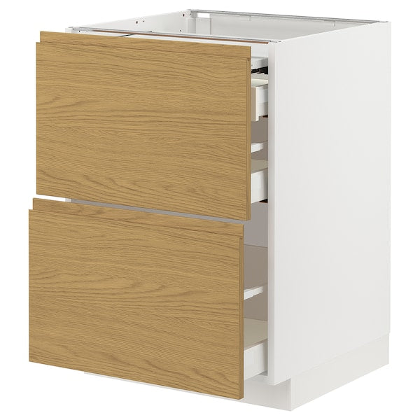 METOD / MAXIMERA - Bc w pull-out work surface/3drw, white/Voxtorp oak effect, 60x60 cm