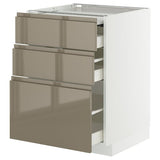 METOD / MAXIMERA bc w pull-out work surface/3drw, white/Voxtorp high-gloss dark grey-brown, 60x60 cm