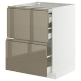 METOD / MAXIMERA bc w pull-out work surface/3drw, white/Voxtorp high-gloss dark grey-brown, 60x60 cm