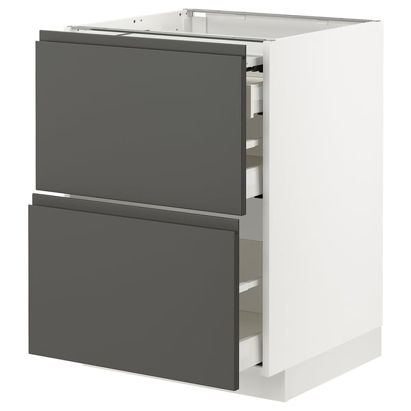 METOD / MAXIMERA bc w pull-out work surface/3drw, white/Voxtorp dark grey, 60x60 cm